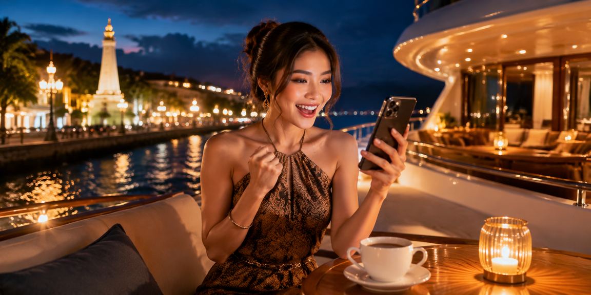 Pemain menikmati casino mobile sambil minum kopi di kafe modern Vietnam